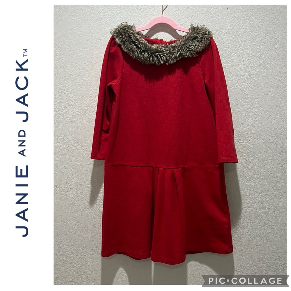 Janie and Jack red dress with faux fur neckline size 12